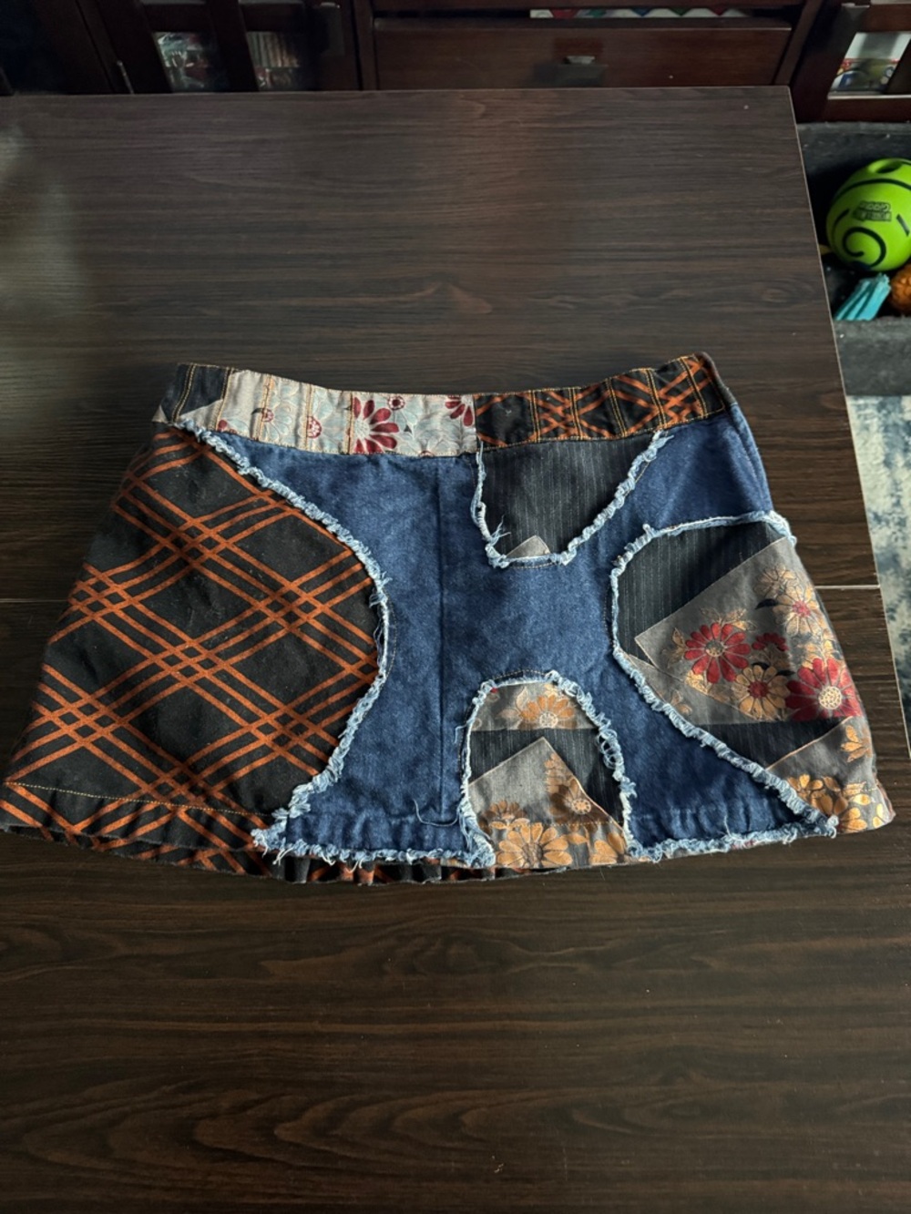 Custo Barcelona Patchwork Denim Mini Skirt in Blue, Black, Rust